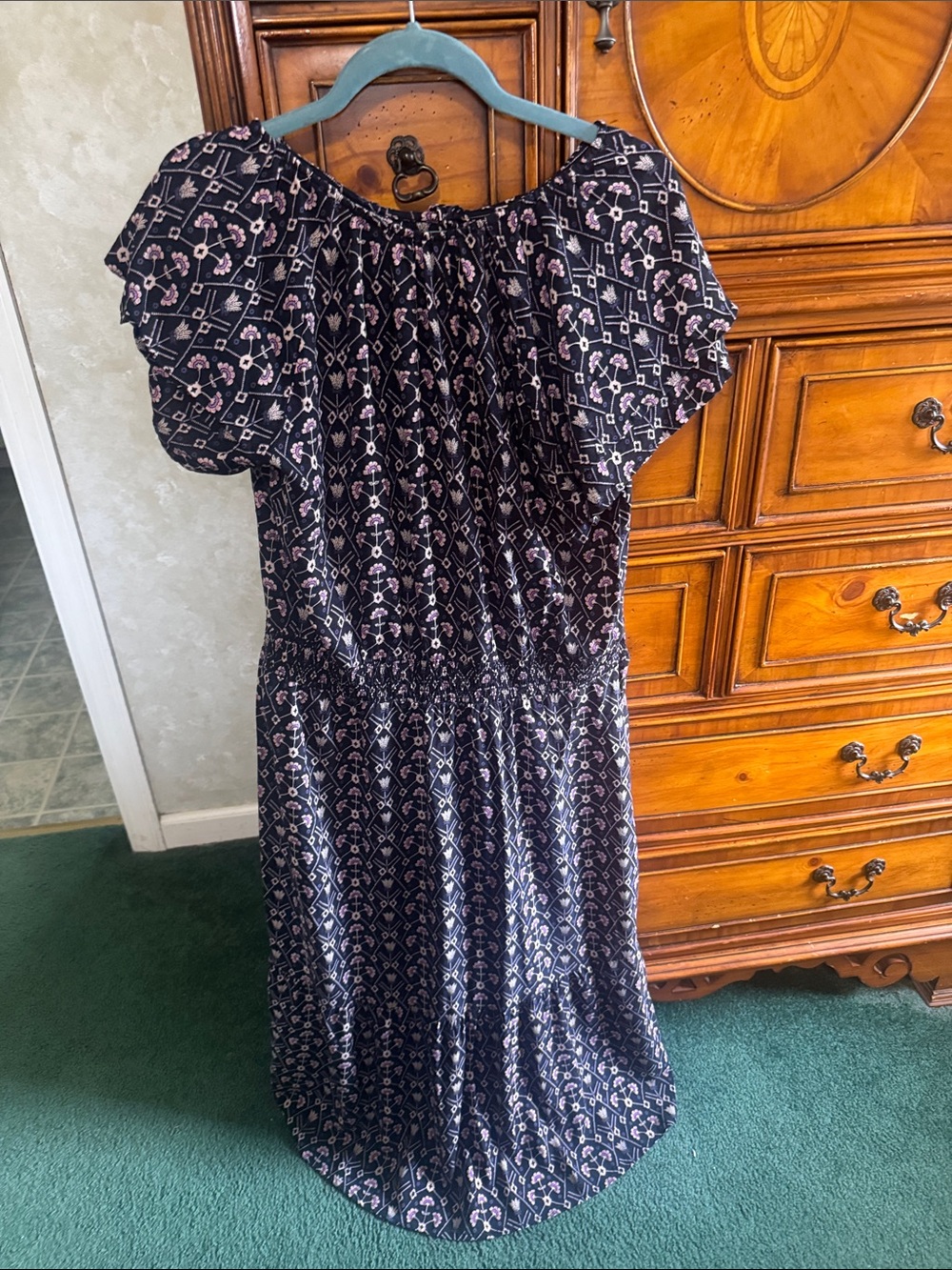 Floral Midi Dress in Navy and Pink